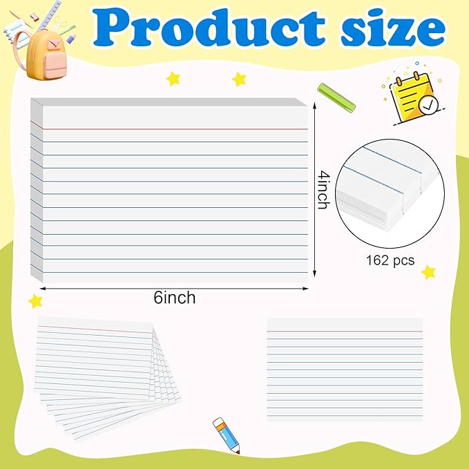 White Index Cards 4x6 Inch Flash Cards Heavyweight Lined Flashcards Note Cards for Studying School College Supplies, 162 Count