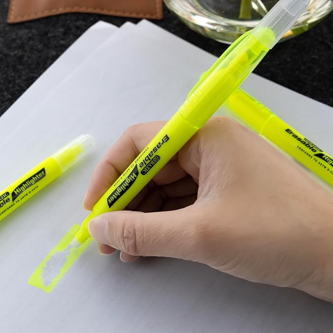 BAZIC PRODUCTS Erasable Highlighter, Chisel Broad Line Fine Point Highlighters, Unscented Highlighting Coloring Erase Marker (3/Pack), 144-Packs