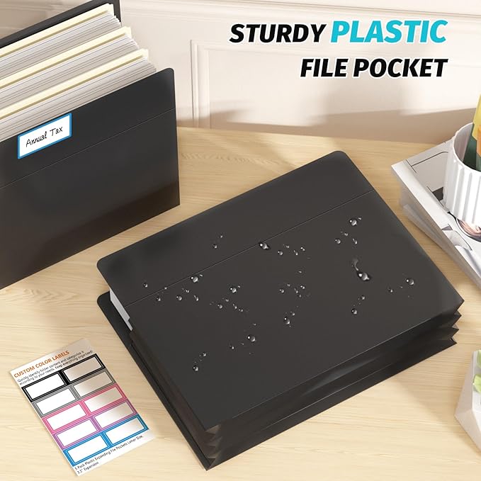 Ansook Expanding File Pockets,Heavy Duty 3.5”Expansion,5 Pack Extra Capacity File Pockets,Letter Size,Poly Folder,with Straight-Cut Tab,Holds 8.5" x 11" documents & Manila Folder