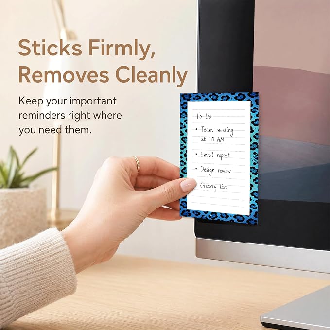 Lined Sticky Notes 4x6 in, 2 Pack Large Cute Notepads with Lines, Bright Post Memo Note Pads Big Rectangular Sticky Notes for Office Blue Cute Leopard
