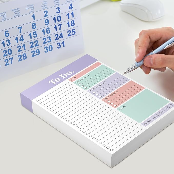 Spakon 300 Sheets Daily to Do List Notepad Notebook Library Card to Do Planner Checklist Memo Writing Pad Schedule Reminder Office Homework Planner for Task, 6" x 8(Elegant,White,Purple)