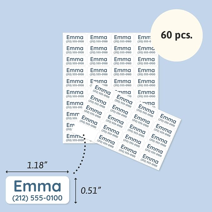 TeddyLabels - Clothing Labels for Nursing Home (60) – Self-Adhesive Name Tags for Clothes and Personal Items. Personalized Labels for Daycare, Nursing Homes, and Laundry Use - White