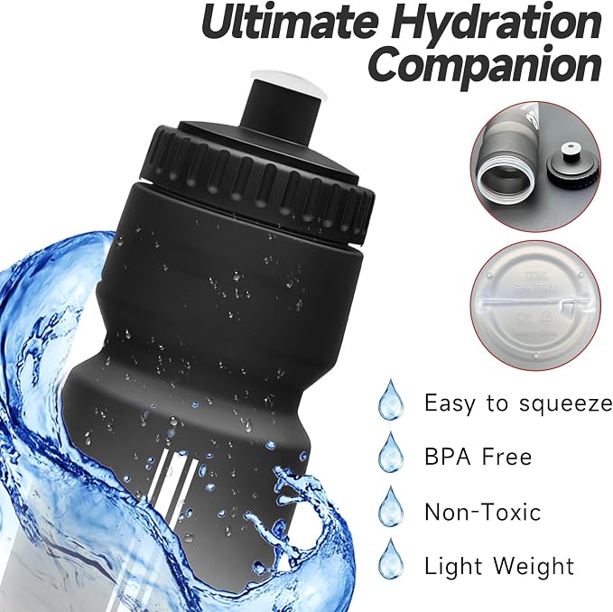 TooLe Bike Water Bottle, Cycling Squeeze Water Bottle Leakproof BPA Free | with Capacity Scale w/Pull Top Lid, Reusable, for Bicycle, Gym,Camping, Hiking 24oz