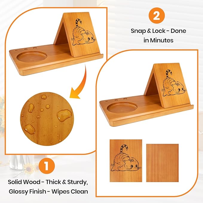 Cat Themed Wooden Book Stand with Cup Holder & Pen Holder, Triangle Wooden Book Rest for Reading, Cute Book Holder Stand Sturdy Fun Cat Design for Book Lovers& Cat Mom Birthday& Mothers Day Gifts