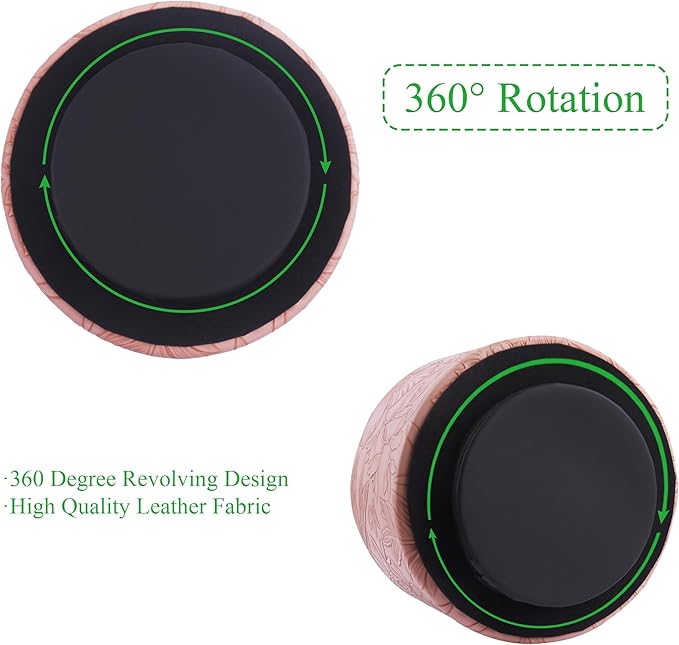 Round Leather Art Supply Organizer,Remote Control Holder,360 Degree Spinning,Multi-Functional Pencil Holder,4 Compartments Desktop Stationary Organizer(1-Carved Pink)