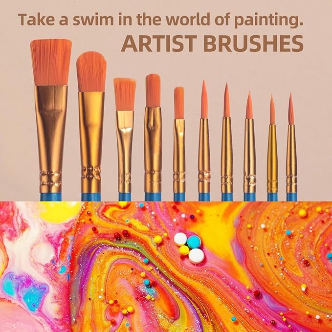 JPNK 20PCS Professional Nylon Hair Paint Brushes for Artists, Students, Kids - All-Purpose Oil, Gouache, Face, Model, Craft Painting Kit