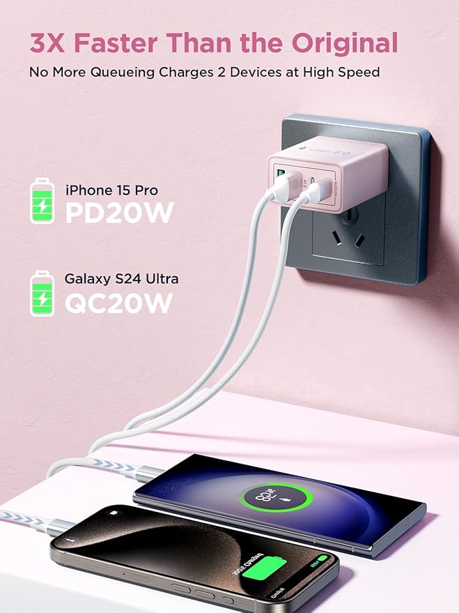 USB C Charger Block, 40W 4-Port Fast Charging Block USB C Wall Charger Dual Port PD + QC Wall Plug Multiport Type C Block for iPhone 17 16 15 14 13 12 11 Pro Max XS XR 8, iPad, Samsung Phone
