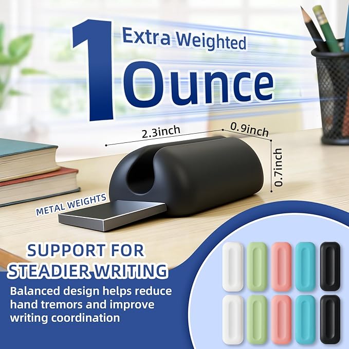 10 Pack Weighted Pencil Grips – 1oz Silicone Handwriting Aid for Kids, Elderly & Special Needs – Improve Penmanship for Autism, ADHD, Tremors, Dyspraxia & Fine Motor Skills Development