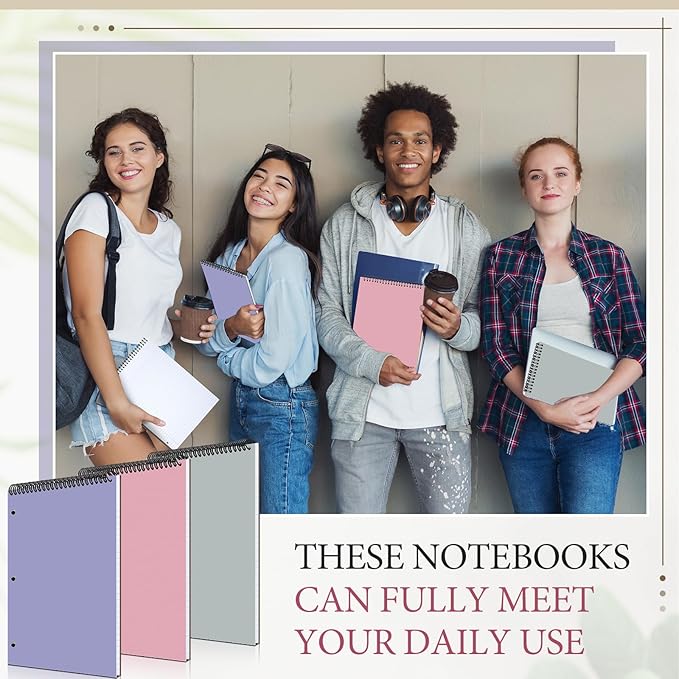 MotiMind 3 Pack 8.5" x 11" Top Spiral Notebook with 3 Hole Punched Legal Pads Notepad 50 Sheets Hard Cardboard Paper Wirebound Notepad for Office School Business (College Ruled,White)