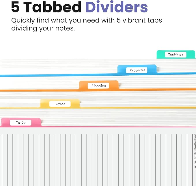 Taja Cute Large Spiral Lined Notebook for Work with 5 Removable Dividers