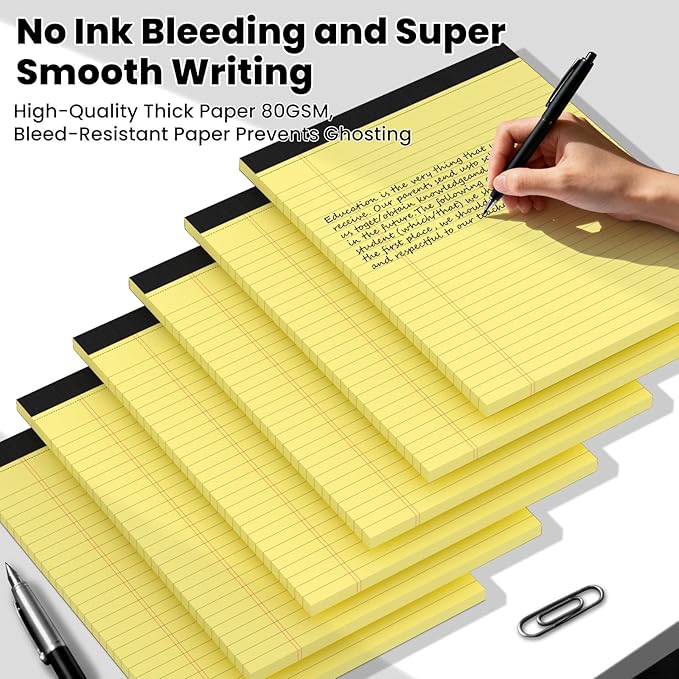 6pcs Legal Pads 8.5 x 11,Notepads 8.5 x 11 Inch, 30 Sheets/Pack, Yellow Note Pads Clear Print Writing Pads of Paper, Perforate Wide Ruled Lined with Sturdy Back for Office, Business & School Supplies