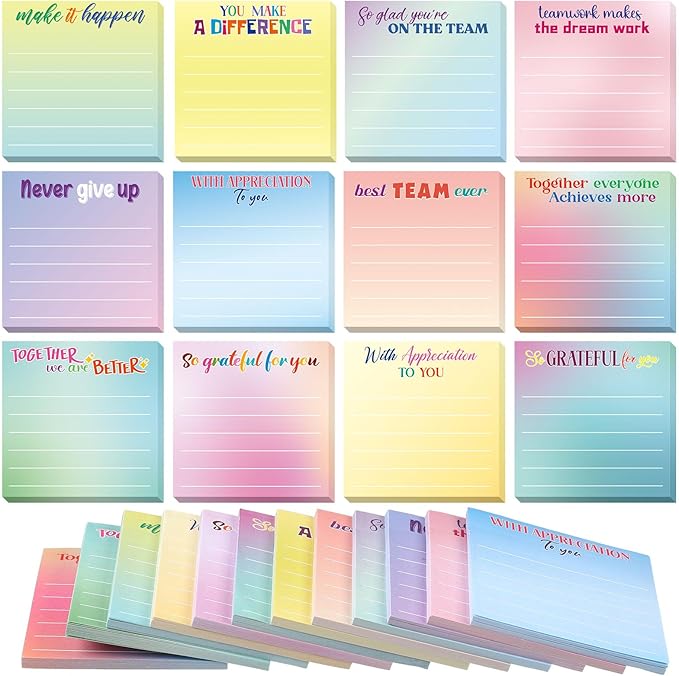 Yinder 24 Pcs Inspirational Sticky Notes Cute Motivational Sticky Notes Pad End of Year Employee Appreciation Gifts Bulk for Teacher Nurse Coworkers Office Supplies 3 x 3'' (Thankful,Classic Color)