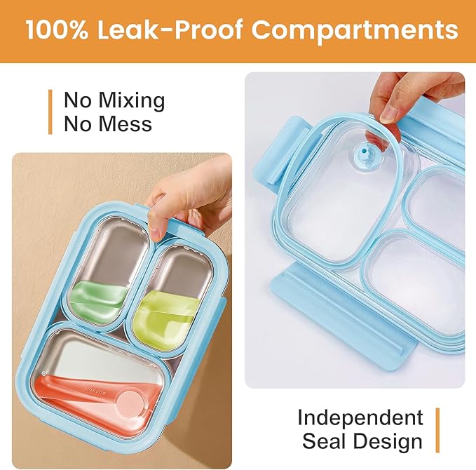 Premium 25oz SUS316L Stainless Steel Lunch Box Bento Box - Reusable Metal Snack Containers with Lids for Kids & Adults - Daycare/School/Work/Travel - Superior Corrosion-resistant (Blue)