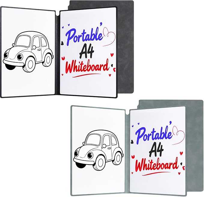 2 Pack Portable White Board Dry Erase Notebook 12" x 9" (A4), Black & Blue Double Sided Folding Reusable Whiteboard, Anti-Ghosting & Anti-Smudg Surface Notebook