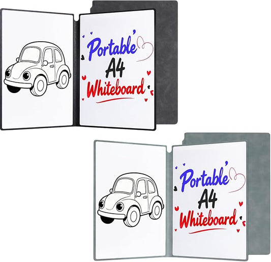 2 Pack Portable White Board Dry Erase Notebook 12" x 9" (A4), Black & Blue Double Sided Folding Reusable Whiteboard, Anti-Ghosting & Anti-Smudg Surface Notebook