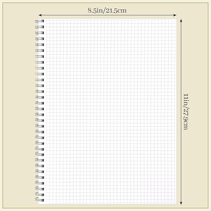 BESARME 2PCS 80 Sheets Large Graph Paper Spiral Notebook 8.5" × 11", A4 Graph Paper Notebook College Ruled Spiral Notebooks for School Office