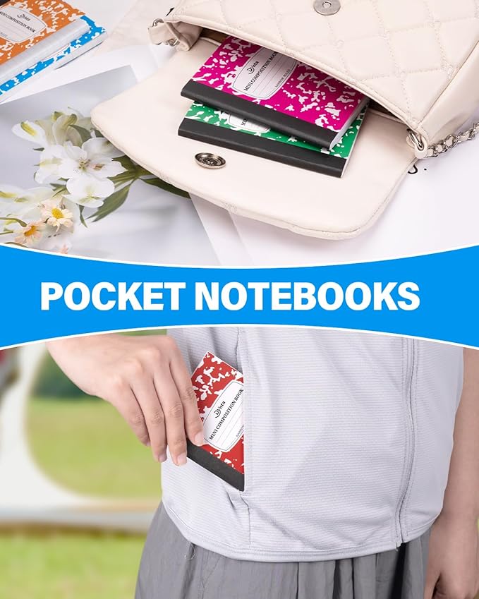 Dynta Composition Notebooks Bulk, 40 Packs 3.25 x 4.5 inch Mini Pocket Notebooks Narrow Ruled, 10 Assorted Colors Notebooks for School Office Home College (60 Sheets/120 Pages)