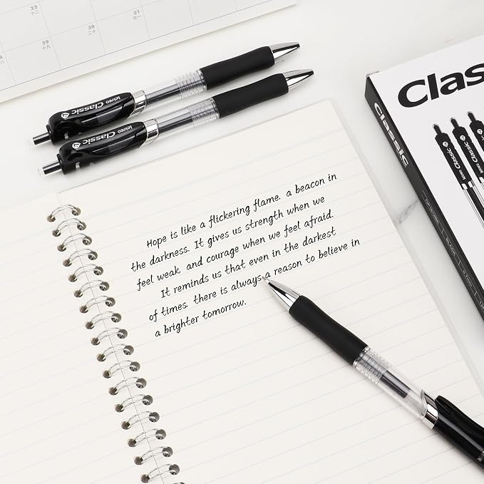Classic Retractable Gel Roller Pens, 0.7mm Fine Point Black Ink (Black - 36 Packs)