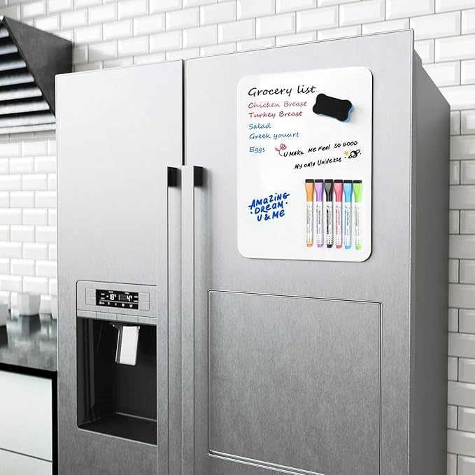 MaxGear 16 X 12 inch Magnetic Dry Erase Whiteboard for Refrigerator, Fridge Whiteboard Sheet Fridge Shopping List Office Notice Board with New Stain Resistant Technology (Include 1 Eraser,6 Markers)