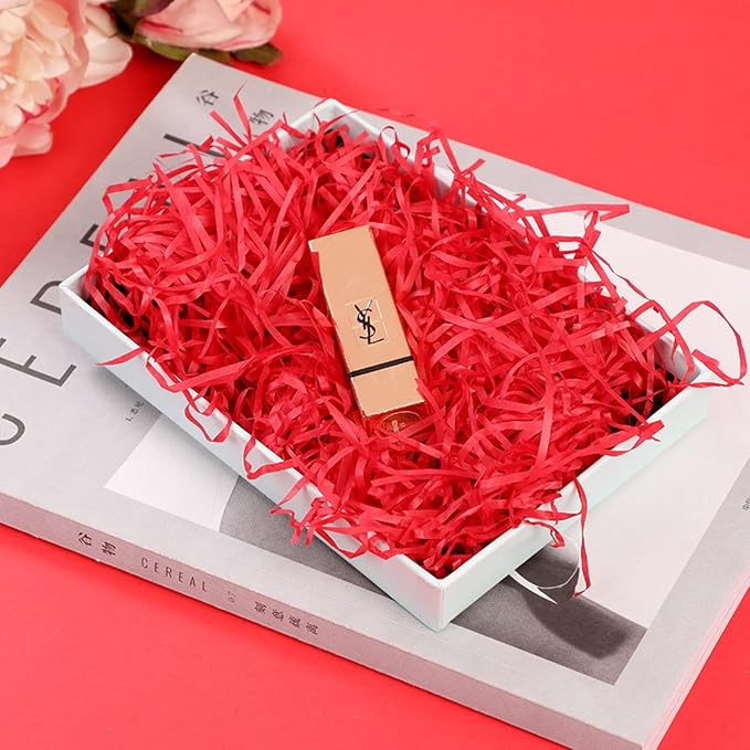 Raffia Paper Shreds, 100g Shredded Paper for Gift Box, Crinkle Cut Paper Shred Filler for Gift Wrapping & Basket Filling(Red)