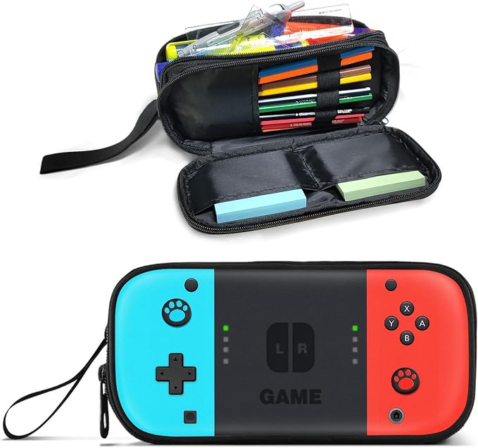 Gamer Pencil Case for Boys, Large Boys Pencil Pouch for Kids Teens School, Big Capacity Pen Box Pen Bag Organizer with 2 Compartments & Zipper