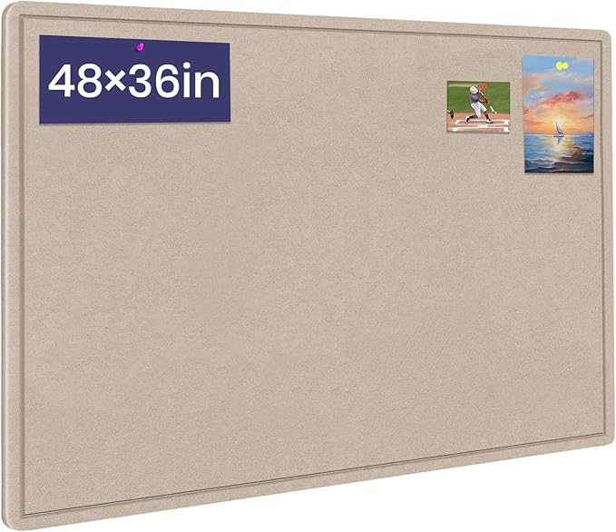 Large Bulletin Board, 48 X 36 inches Felt Board Notice Pin Board, 4' x 3'Cork Board Alternative for Wall, Self-Adhesive Vision Board Mood Board Foldable Photo Board with 30 Pushpin (Beige Brown)