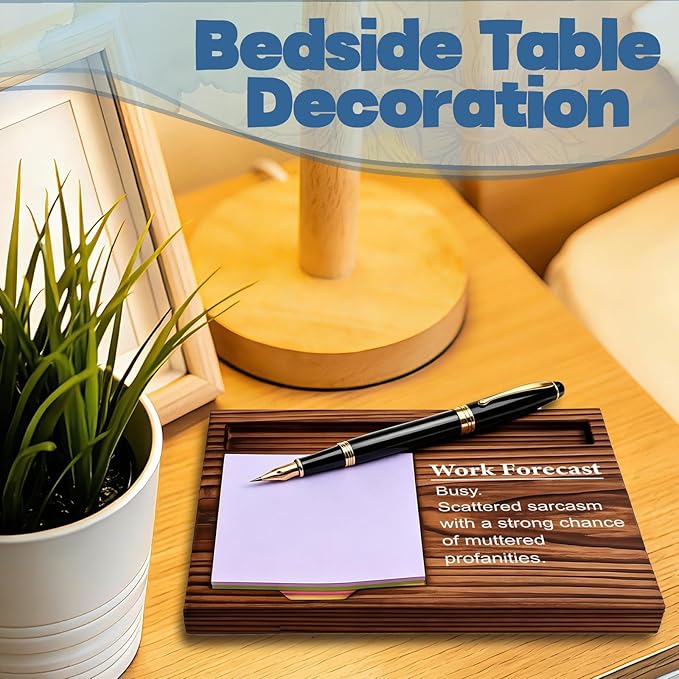 FOUGSTA Funny Office Gifts for Women, Gag Office Gifts for Women, Decor Present for Friend,Wooden Notepad Pen Holder With Funny Quotes,16.5 x 12 x 1.5 cm,XXN10