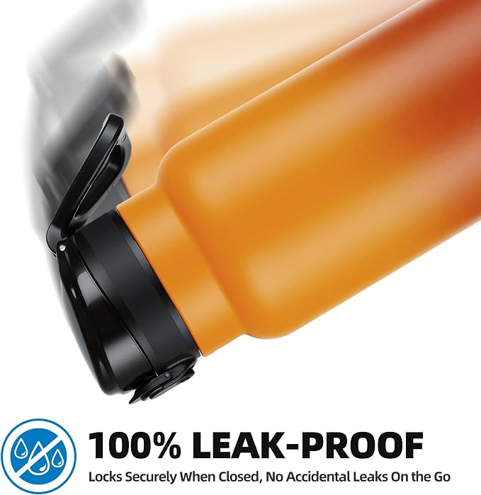Fanhaw 40 Oz Insulated Stainless Steel Water Bottle with Chug Lid – Wide Mouth, Leak-Proof, BPA-Free – Ideal for Kids, Adults, Sports, Gym, and Outdoor Use (Yellow Orange)