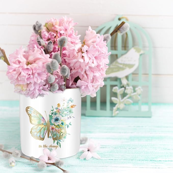 Cute Pen Holder for Desk, Ceramic Durable Pencil Cup, Simple&Modern Style Makeup Organizer, Multifunctional Office Supplies for Home, Kids and School, Butterfly Pattern