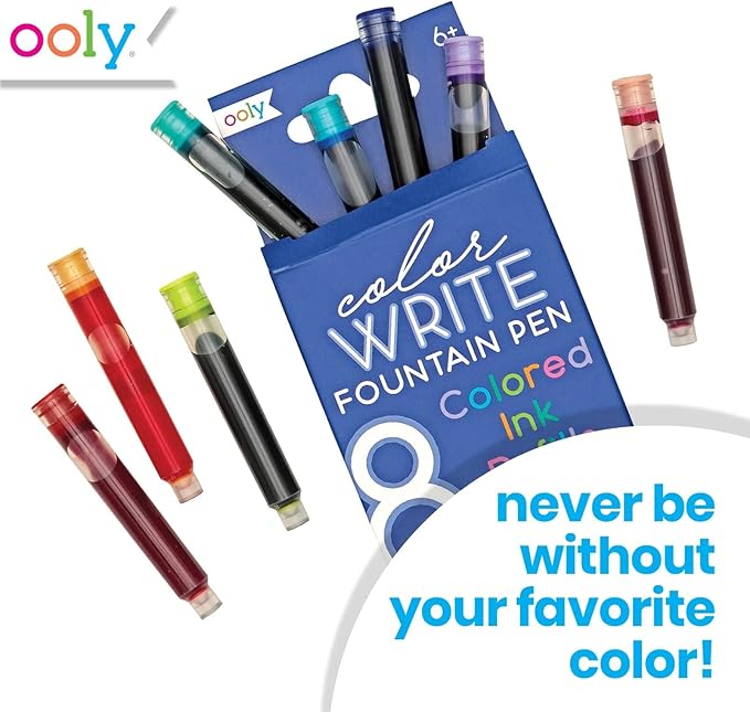 Ooly Color Write Colorful Fountain Pen Ink Refills, Set of 8, Multicolor Refills Compatible with Ooly Fountain Pens Only, School Supplies