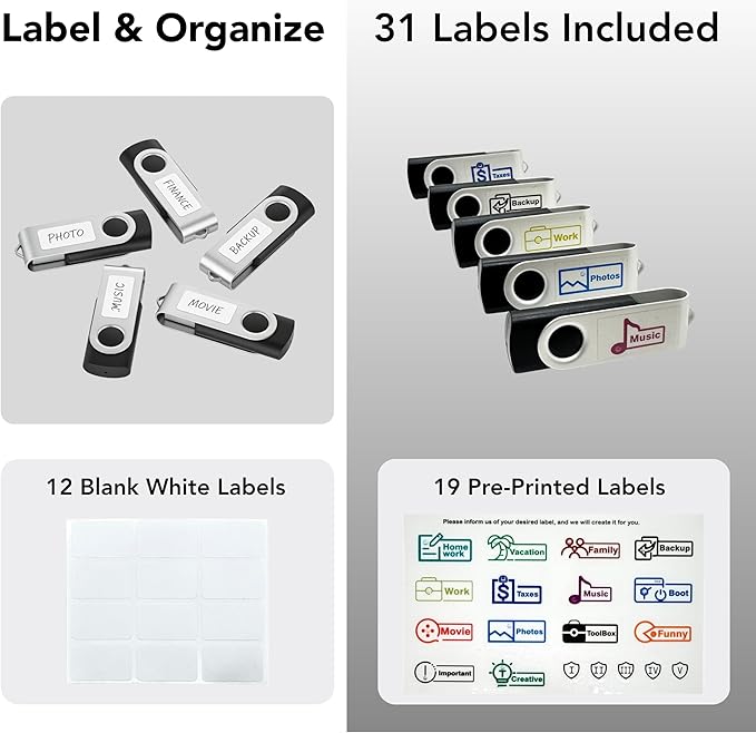 Enfain 16GB USB 2.0 Flash Drive 10 Pack | Swivel Thumb Drives with 31 Labels | Gift-Ready Packaging for Corporate Events, Office & Team Distributions (Black)