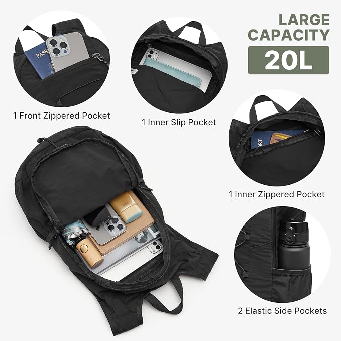 G4Free 20L Lightweight Packable Hiking Backpack for Women Men | Small Water Resistant Foldable Daypack with Phone Pocket for Travel Camping Outdoor
