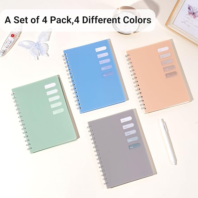Yoment 4 Pack A5 Spiral Notebooks - 5.7x8.25 Hardcover Spiral Bound Notebook Journal, 160 Pages College Ruled, for Writing, Note Taking, Journaling, Study (Multicolor)