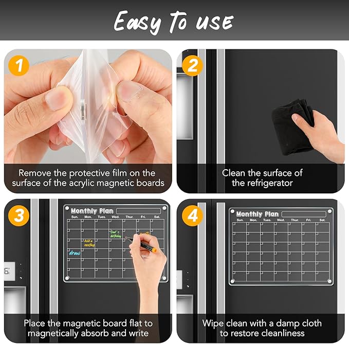 DIYMAG Magnetic Calendar for Refrigerator Dry Erase Wall Planners 15.2"x11.2" Magnet Fridge Monthly White Board Planning Acrylic Clear Chalkboard Apartment Decor Meal Planner with 3 Colors Markers
