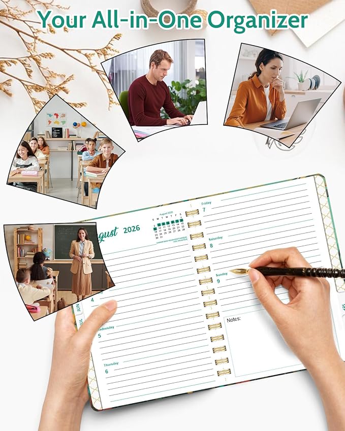 2026 Weekly and Monthly Planner - 2026 Hardcover Calendar Planner, Jan. 2026 - Dec. 2026, Daily Agenda Book with Tabs, Twin-Wire Binding, Back Pocket, School Teacher Student Supplies, A5(6.3" x 8.5") (Cat)