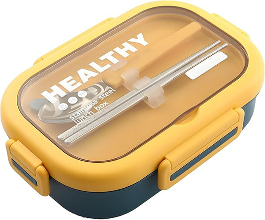 Stainless Steel Lunch Box, 2 Compartment Bento Box for Adults, Easy to Clean, Leak-Proof Design, Food Storage Container with Tableware for Family, Work, Picnics and Travel(800ml, Blue)