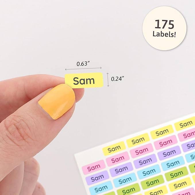 Mini Name Labels (175) - Custom Personalized Name Labels for Labeling Tiny Items, Washer and Dryer-Safe Waterproof Labels for Daycare, Preschool, and School- Cotton Candy