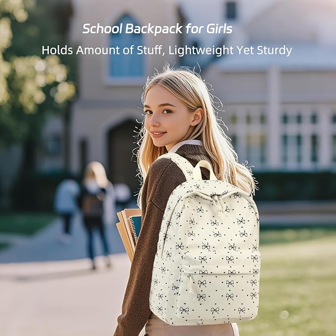 BTOOP School Backpack for Teens Large Corduroy Bookbag Lightweight 15.6 inch Laptop Bag for Girls Women Casual High School College