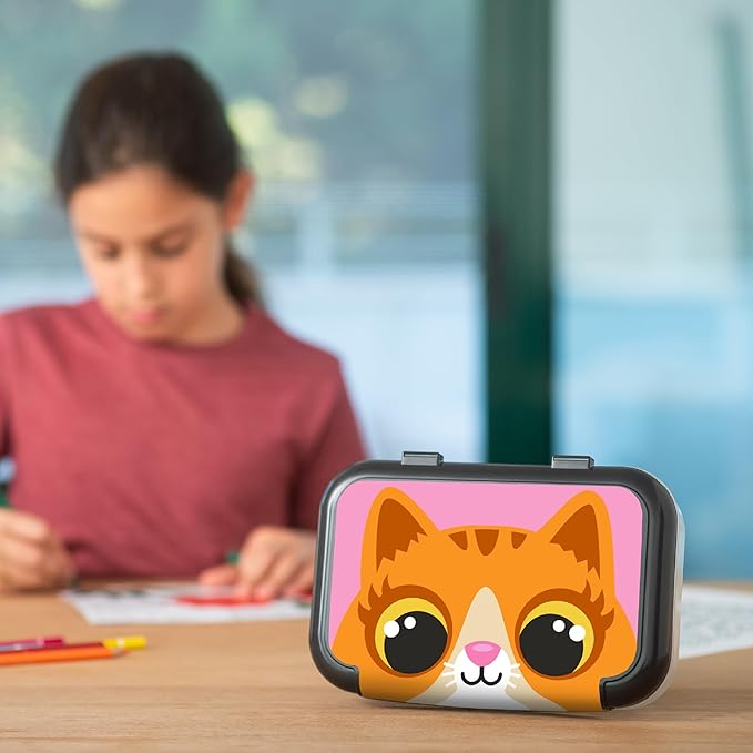 ZIPIT: Recycled Plastic Pencil Box - Kitty - Large Capacity Case, Animal Character Stationery Organizer, School Supplies-Toy Holder, Snap Close, Kids