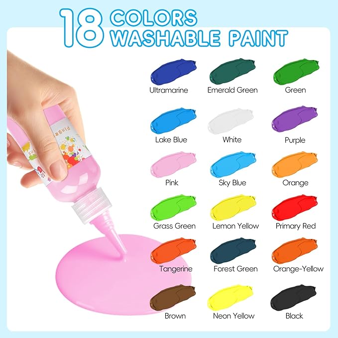 Washable Finger Paint 18 Colors Set Large Capacity (2.1fl oz/60ml) Non Toxic Finger Paints Art Painting Supplies for DIY Crafts Gifts Hand Painting