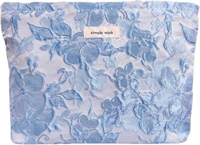STARDW Aesthetic Floral Makeup Bag Cute Small Cosmetic Bags for Women Girls, Travel Toiletry Bag Large Capacity Zipper Makeup Pouch, Purse Organizer Pouches (Embossed Flowers)