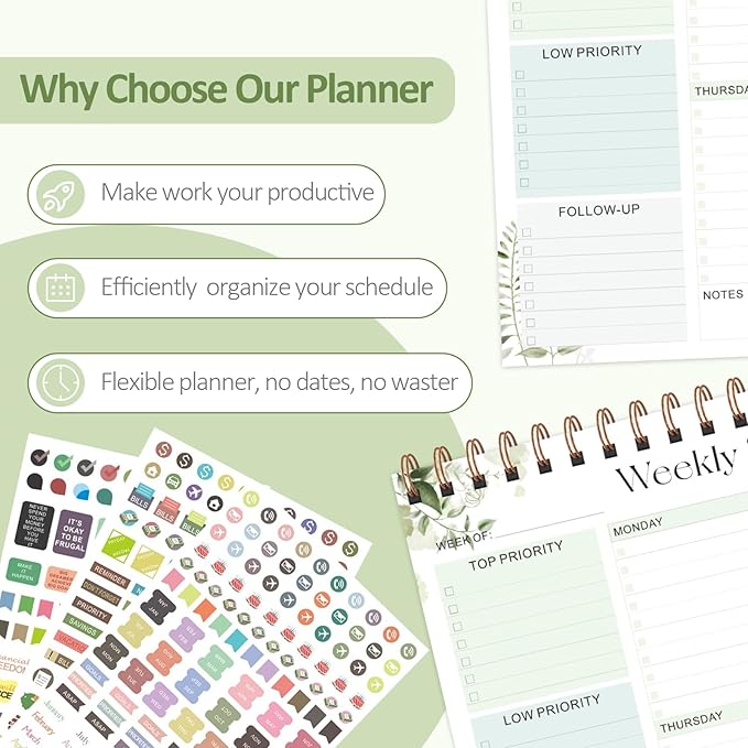 Weekly To Do List Notepad, 52 Sheets Undated Weekly Planner, 8.5"x11" Letter Size Horizontal Desk Pad with 100GSM Thick Paper, Twin-Wire Spiral Bound Tear Off Lined Organizer for Office Work, School & Home