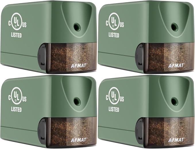AFMAT 4 Pack Electric Pencil Sharpener, Heavy Duty Pencil Sharpener for Classroom, 6.5-8mm No.2/Colored Pencils, UL Listed, 10,000+ Sharpenings for Home, Office, School, PS105