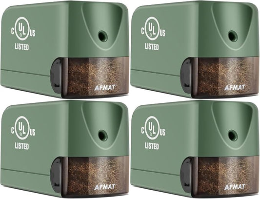AFMAT 4 Pack Electric Pencil Sharpener, Heavy Duty Pencil Sharpener for Classroom, 6.5-8mm No.2/Colored Pencils, UL Listed, 10,000+ Sharpenings for Home, Office, School, PS105