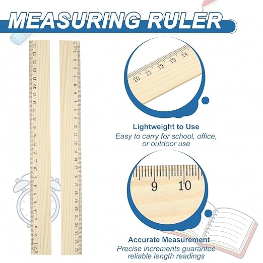 PATIKIL 10 Inch Wooden Rulers, 12Pcs Drafting Ruler Measuring Drafting Tools with Centimeters for Office Home Teacher Drawing Supplies, Wood