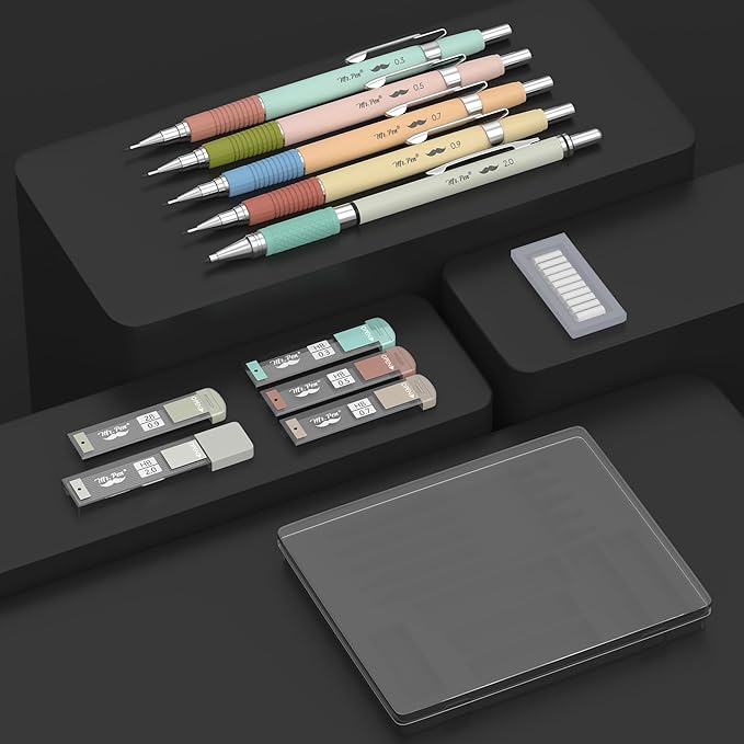 Mr. Pen- Art Mechanical Pencil Set, 5 Metal Mechanical Pencils (0.3, 0.5, 0.7, 0.9, 2.0mm), 5 HB Lead Refills & 10 Eraser Refills, Precision Drawing Pencils for Sketching, Writing & Technical Artwork