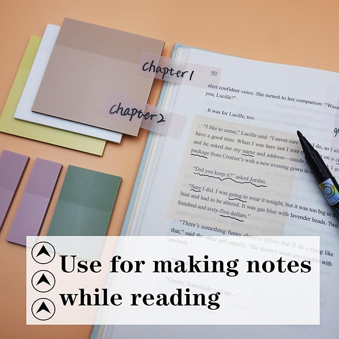 YOUDEFUL Transparent Sticky Notes, 3"x3" Cute Translucent Page Flags Book Markers Stickers, Planner Accessories Sticky Notes, Office School Bible Journaling Study Supplies