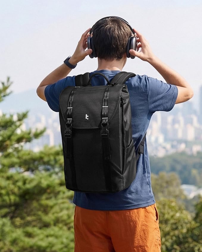 tomtoc Flap Laptop Backpack, Lightweight, Water-Resistant Casual Daypack, Durable Work-pack, Vintage Classic Rucksack for 13-16 Inch Laptop, perfect for Campus, Street, 22L