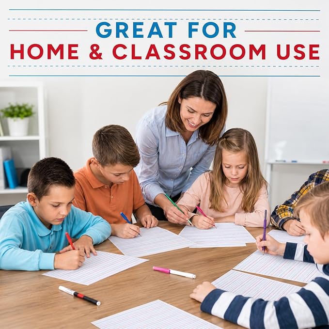 OBUSATT Kindergarten Practice Paper Raised Line Primary Writing Paper with 0.5inch Spacing Multi-Sensory Wide Line Kindergarten Handwriting Tablet for Kids Teachers, 8.5 x 11 Inch（60 Sheets）