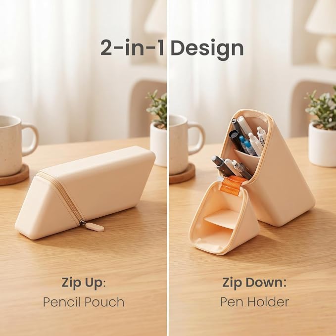 Standing Pencil Case, Silicone Pencil Bag for Girls Boys Adults | Zip, stand, organize—2-in-1 pencil pouch for students artists officers
